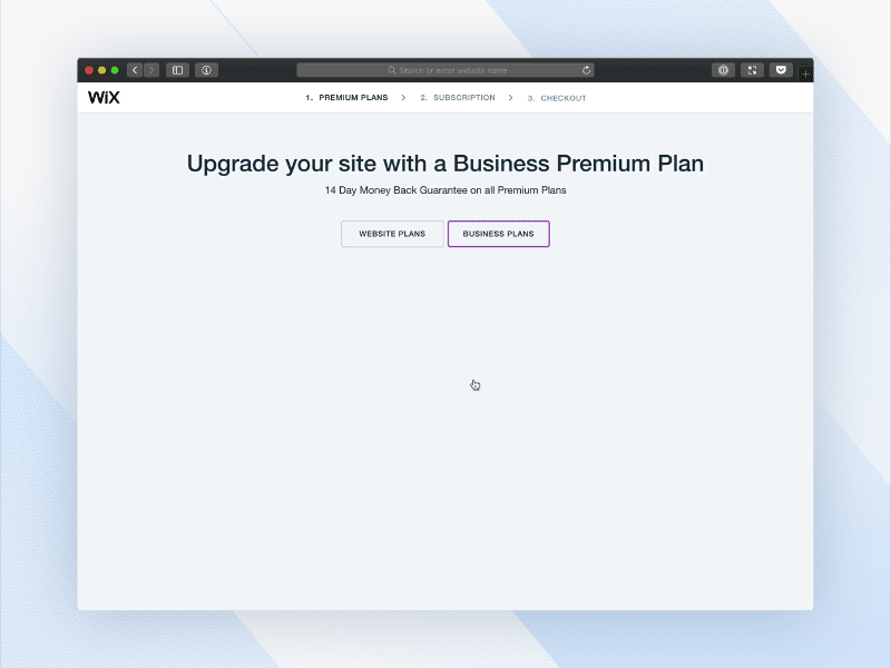Wix.com - Premium Plans checkout motion pricing purchase steps svg ui ux wizard
