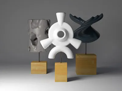 Sculpture Trio 3d abstract cgi focus lab render still life