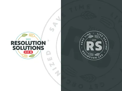 HEB Resolution Solutions Logo badge brand campaign fork graphic healthy leaf logo resolution
