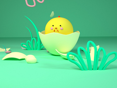 Newly hatched chickens c4d