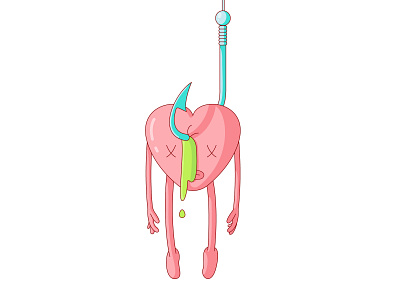 Hooked dead design fishing funny heart hook illustration love vector