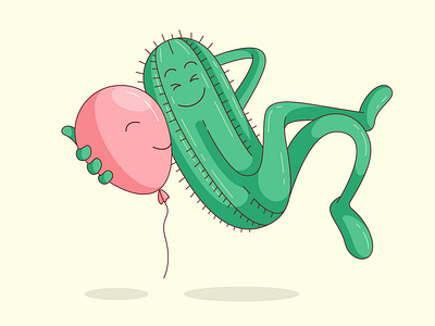 Pals balloon cactus design drawing floating friends friendship funny illustration love pals vector