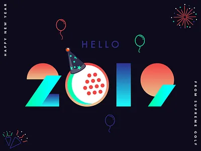 Happy New Year celebration design flat golf gradient icon minimal mono weight party typography