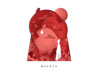 Bungsu (Youngest Brother) character color design family flower house illustration love music people red star vector