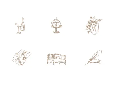 BLP Handmade Icons branding champagne couch donut hand hand crafted iconography icons identity illustration love love letter quill sofa toast writing