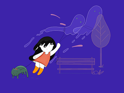 Not kites anime cat design flat funny ghosts girl hand drawn illustration park procreate
