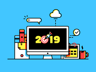 Workspace 2019 book calendar cloud computer cup goal message screen target workspace