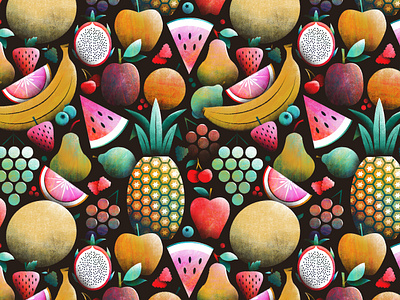 Fruities! apple banana blackberry dragonfruit fruit grapefruit grapes illustration pattern pear pearl raspberry strawberry watermelon