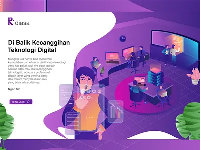 Hero illustration for teknologi information website digital 2d flat design information graphic landing page template design web design agency