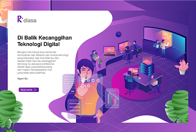 Hero illustration for teknologi information website digital 2d flat design information graphic landing page template design web design agency