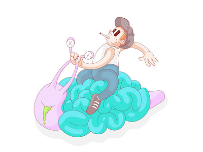 Brainiac brain braincells character dead design drawing funny high illustration riding slow snail vector