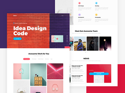 Ideco - Creative Portfolio Landing Page adobe xd blog branding design dribbble homepage idea design code landing page sketch app ui ux web web design