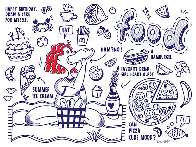 Delicious Food cake delicious design drink food hamburger illustration pizza