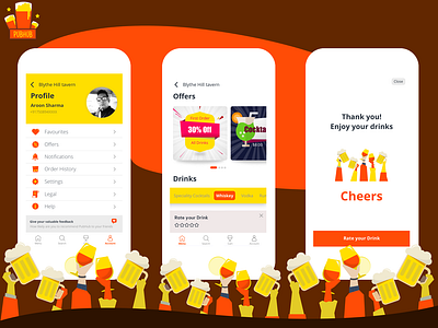 PubHub Profile app beer events favorites list mobile offers order payment profile pubs restaurants social ui