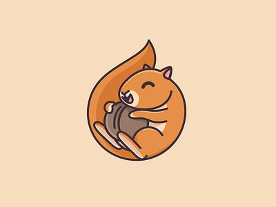 Happy Squirrel animal pet brand branding character mascot child children circle circular cute fun funny flat cartoon comic geometry geometric hug hugging illustrative illustration logo identity nut walnut playful adorable round rounded squirrel animal symbol icon tree organic