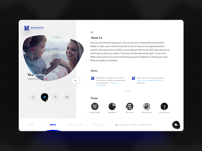 Surgitech Website - About Us blue collaboration concept future medical minimal modern patient pitch simple stories storyboard ui ui ux