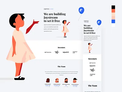 Jsgenesis landing website balloon bansky bitcoin blockchain blue branding btc color crypto girl illustration landing landing page concept mobile red responsive web website