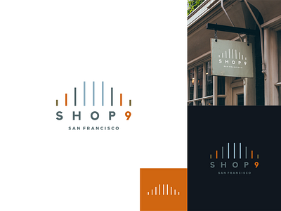 Shop 9 San Fran II 9 art branding bridge cables golden gate bridge icon illustration line logo logomark mark pillar retail san fran san francisco shop shopping store suspension