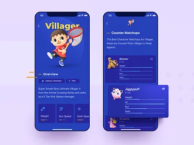 Mobile App Design for Crossover Fighting Game blue bright colors character creative crossover experiment fighting game flat gamer minimal mobile app design nintendo play super smash bros. ultimate ui ux vibrant video games vivid zajno