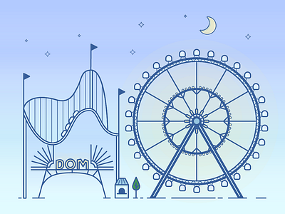 Hamburger Dom blue buiding city clean design flat gradient house illustration night rollercoaster winter