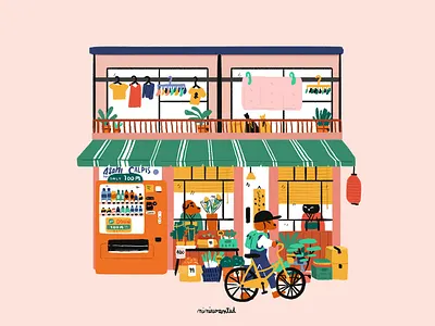 Japanese Neighborhood bike characters facade house japan japanese japanese house vending machine