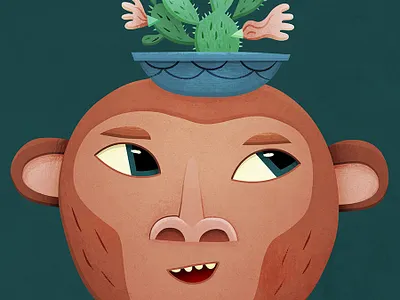 Monkey animal cacti cactus character character design children design drawing flower illustration kids monkey plant