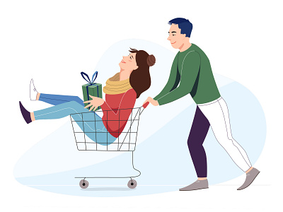 Christmas shopping art christmas couple design flat illustration shopping vector