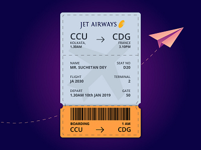 24th design for #dailyui #024 Boarding Pass adobe illustrator boarding pass creative design dailyui design illustration ui vector