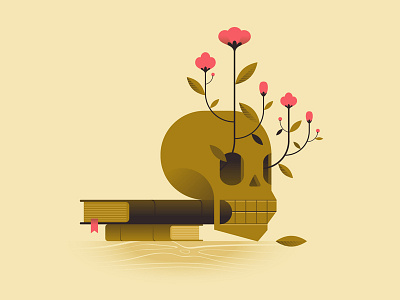 Vanité n°2 book color death flat flower illustration leaves minimalist skull