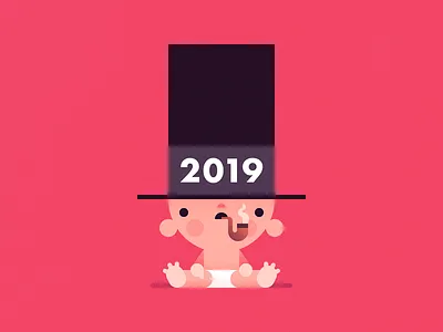 Happy New Year 2019 2019 baby diaper hat holiday illustration new year pipe smoking