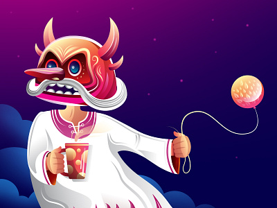 Time to sleep ball character colours gradient illustration mask night vector