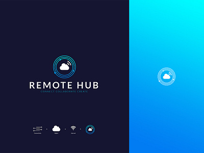 Logo Remote Hub branding code collaborate connect create freelance gradient logo hub logo remote remote work ui ux