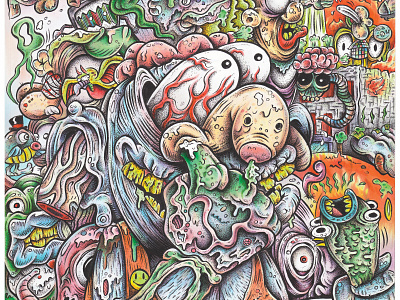 Alexgitlin Myths Armageddon Web brushpen copic copicmarkers ink lowbrow lowbrow art stippling weirdo art