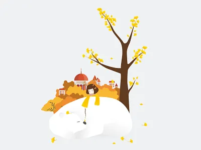 Girl and white bear 图形 女孩 宠物 插画 熊 设计