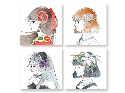 icons botanical art face girl girl illustration gothic icon illustration illustrator japanese kimono lolita