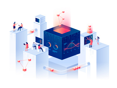 Data Analytics 3d analytics art collaboration concept cube data design diagrams dmit illustration isometric people vector