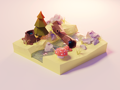 Enchanted Forest 3d blender design fantasy forest illustration isometric low poly lowpoly model mushroom render river