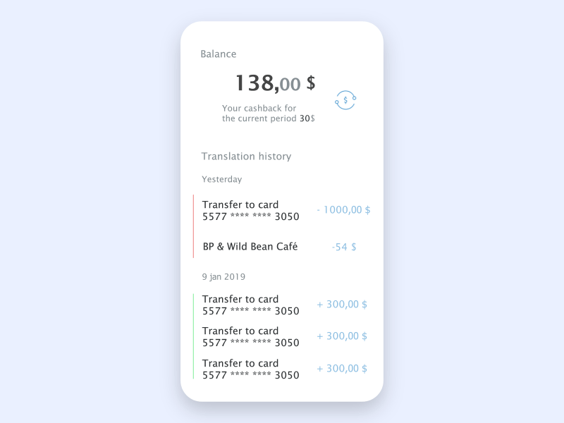 Example of Bank wallet transfer
