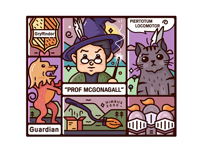 【Harry Potter】Professor McGonagall animal besom cat colorful defender flag illustration lion mountain