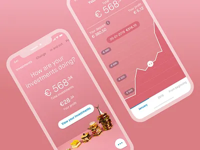 Investing App Peaks 📱🌶 - New balance screen application balance design invest investing mobile mobile app mobile app design money peaks pink ui ux ux ui design