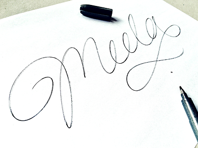 Meela branding brush calligraphy custom flow handwritten lettering logo monoline name paper process script signature sketch type typography unique