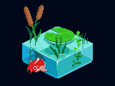 Isometric Pond 16bit 80s creature cute game art illustration isometric koi koi fish koipond nature nature illustration pixel pixel art pixelart pond retro water