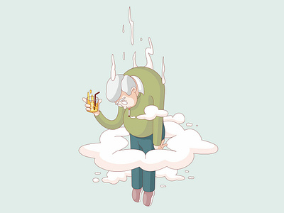 Mr. Bender addict alcohol brain character cigarettes clouds dead design drawing drink falling funny glass hoops illustration smoking straw vector