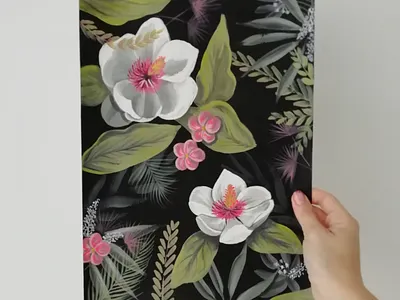 Magnolias tropicales art botanical floral flowers illustration mural nature painting
