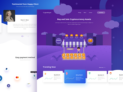 CryptoBuyer Landingpage branding clean crypto crypto currency crypto exchange crypto trading crypto wallet design details features gradient homepage illustration landingpage purple ui website