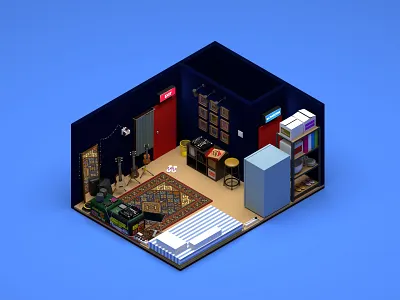 Isometric Design of My Dormitory Room 3ddesign blender blender3d blender3dart isometric isometric design isometric illustration