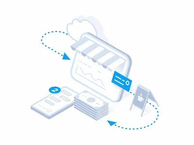 Omni-Channel Toolkit automation cloud illustration isometric money phone retail shop vector