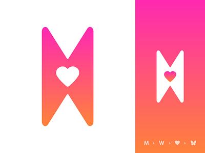 MW Logo abstract app branding butterfly character clean design flat gradient graphic design heart icon logo mark symbol w