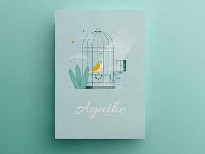 Bird animal bird birds birth cage design flowers green illustration illustrator light magic magical nature newborn poster yellow