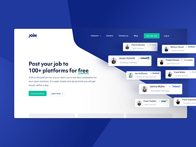 Join – Hiring Platform Landingpage clean design fintech illustration light modern product sleek ui ux webdesign website